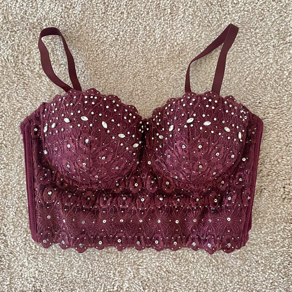 NWOT Windsor Burgundy Jeweled Bustier Top